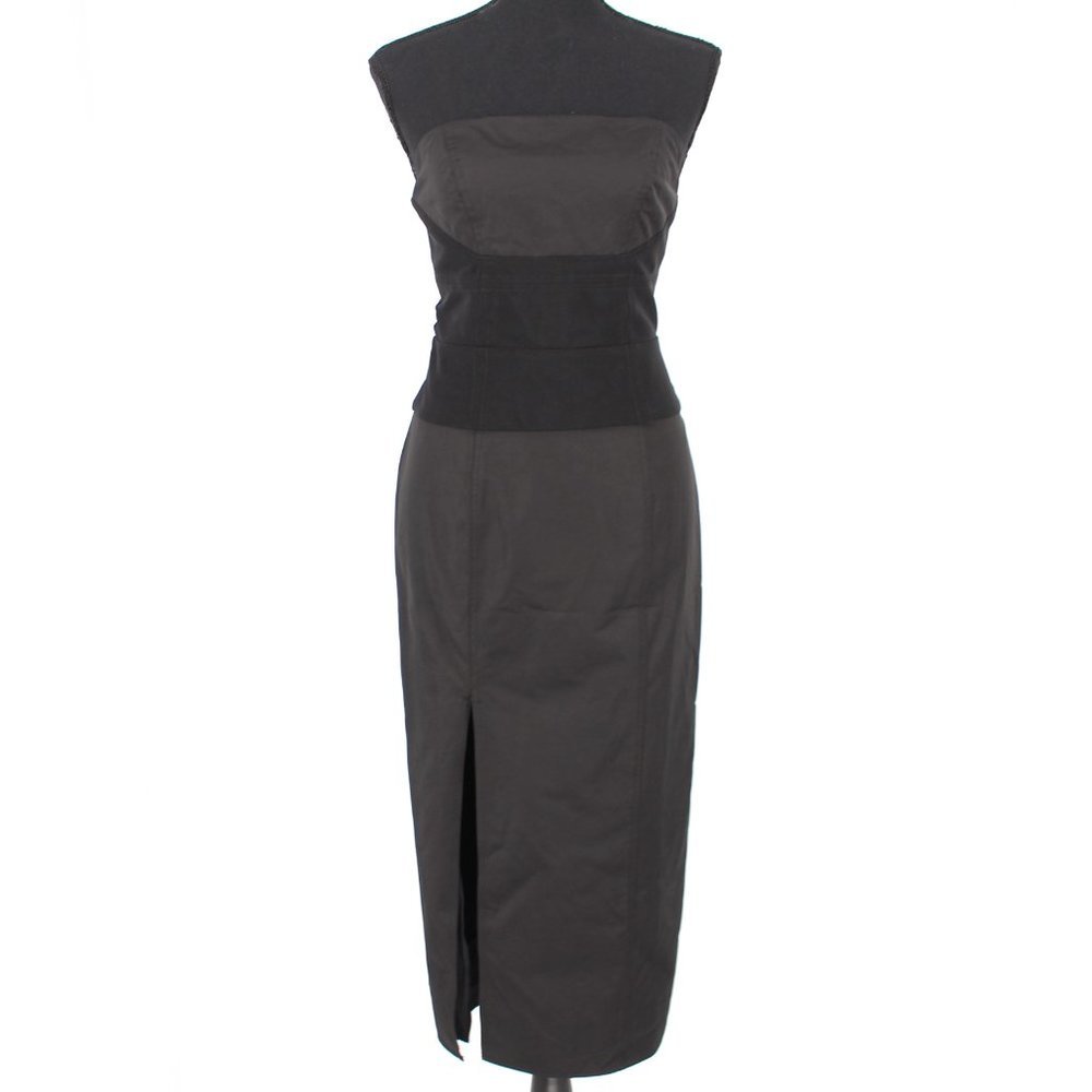 Auteur Black Strapless Dress Mesh Corset Cotton Midi Bodycon XS X-Small NEW